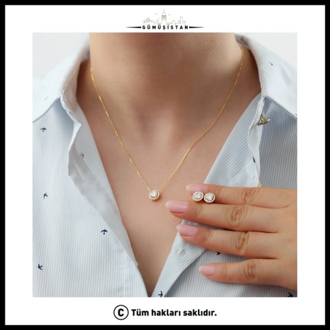 925 Ayar Gümüş Pırlanta Model Kolye Küpe Seti