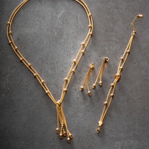 925 Ayar Gümüş Altın Kaplama El İşçiliği Örgü ve Dorika Takı Seti