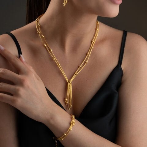 925 Ayar Gümüş Altın Kaplama El İşçiliği Örgü ve Dorika Takı Seti