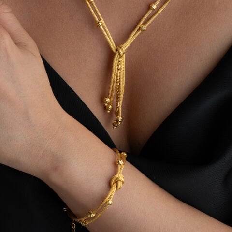 925 Ayar Gümüş Altın Kaplama El İşçiliği Örgü ve Dorika Takı Seti