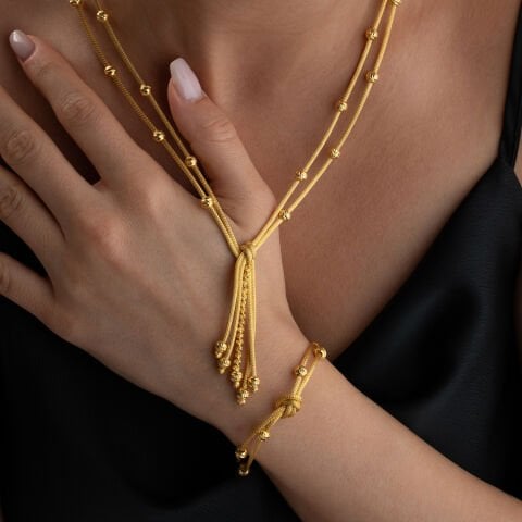 925 Ayar Gümüş Altın Kaplama El İşçiliği Örgü ve Dorika Takı Seti