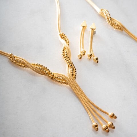 925 Ayar Gümüş Altın Kaplama El İşçiliği Hasır Dorika Takı Seti