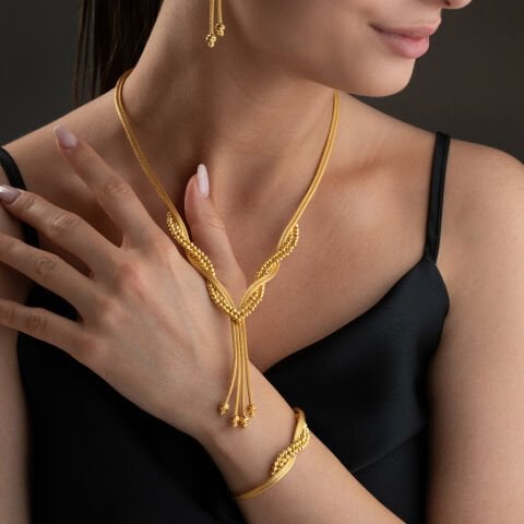 925 Ayar Gümüş Altın Kaplama El İşçiliği Hasır Dorika Takı Seti