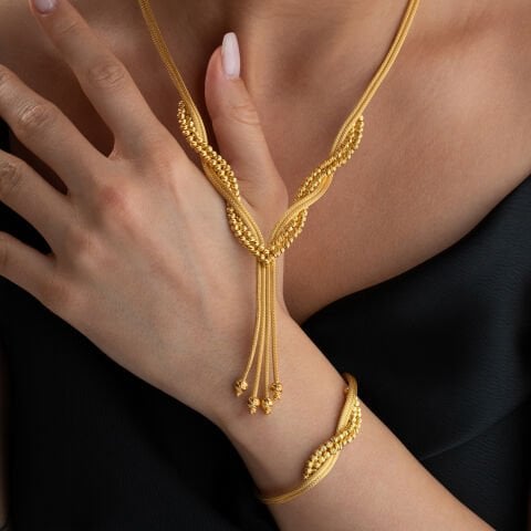 925 Ayar Gümüş Altın Kaplama El İşçiliği Hasır Dorika Takı Seti