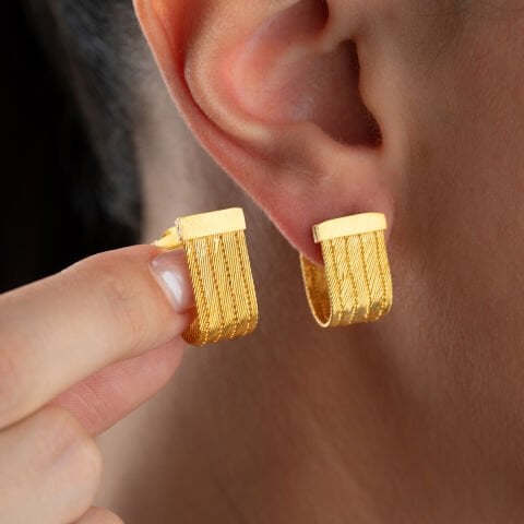 925 Ayar Gümüş Altın Kaplama Trabzon Hasırı Örgü Küpe