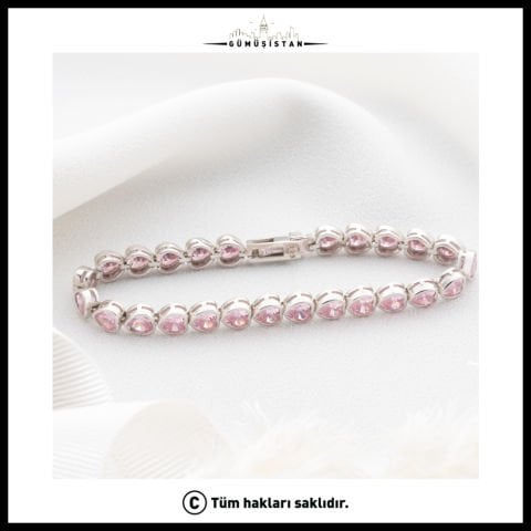 925 Ayar Gümüş Pembe Kalpli Suyolu Bileklik