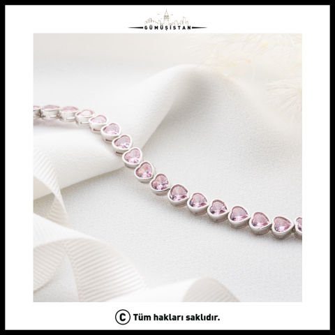 925 Ayar Gümüş Pembe Kalpli Suyolu Bileklik