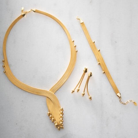 925 Ayar Gümüş Altın Kaplama Trabzon Hasırı Örgü Set