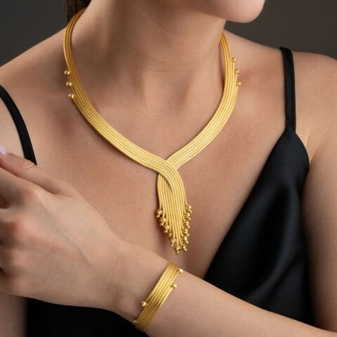 925 Ayar Gümüş Altın Kaplama Trabzon Hasırı Örgü Set