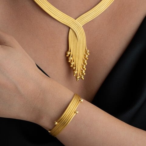 925 Ayar Gümüş Altın Kaplama Trabzon Hasırı Örgü Set