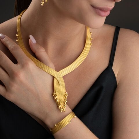 925 Ayar Gümüş Altın Kaplama Trabzon Hasırı Örgü Set