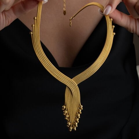 925 Ayar Gümüş Altın Kaplama Trabzon Hasırı Örgü Set