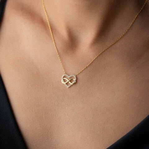 925 Ayar Gümüş Altın Kaplama Sonsuzluk Kalp Kolye