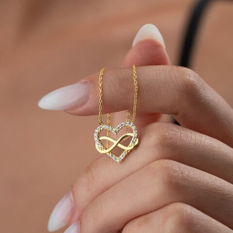 925 Ayar Gümüş Altın Kaplama Sonsuzluk Kalp Kolye