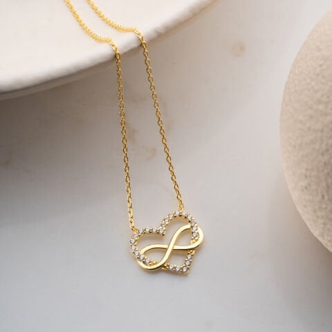 925 Ayar Gümüş Altın Kaplama Sonsuzluk Kalp Kolye