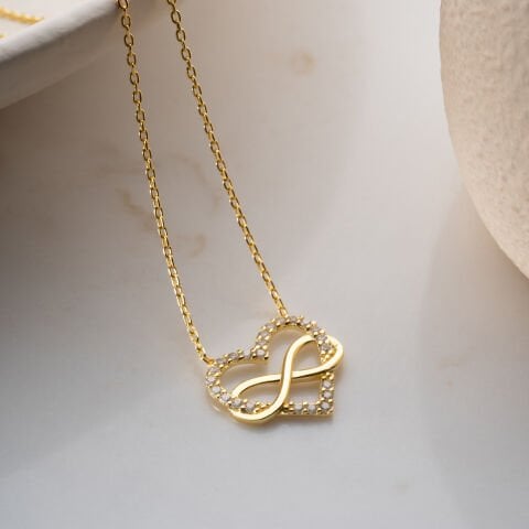 925 Ayar Gümüş Altın Kaplama Sonsuzluk Kalp Kolye