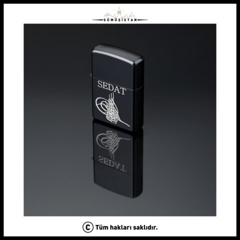 Kişiye Özel İsimli Osmanlı Tuğralı Çakmak – Tuğra Motifli Siyah Metal Erkek Çakmak
