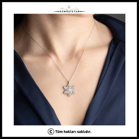 925 Ayar Gümüş Baget Taşlı Kartanesi Kolye