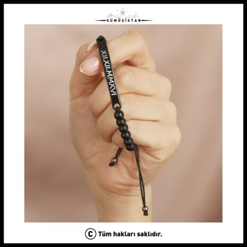 Kişiye Özel Tarihli Siyah Çelik Bileklik ( 1 Adet )