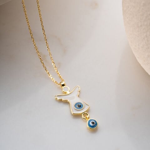 925 Ayar Gümüş Altın Kaplama Nazarlı Melek Kolye