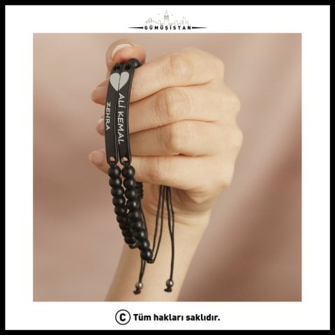 Kişiye Özel Kalpli İsimi-Tarihli Çift Çelik Bileklik ( 2 adet )