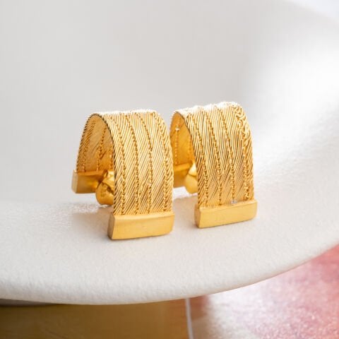 925 Ayar Gümüş Altın Kaplama Trabzon Hasırı Dokulu Halka Küpe