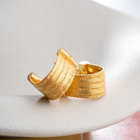 925 Ayar Gümüş Altın Kaplama Trabzon Hasırı Dokulu Halka Küpe