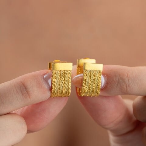 925 Ayar Gümüş Altın Kaplama Trabzon Hasırı Dokulu Halka Küpe