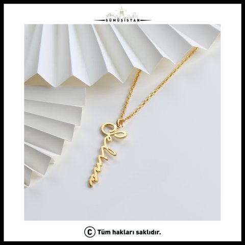 925 Ayar Gümüş Kişiye Özel İtalik İsimli Kolye (Gold)