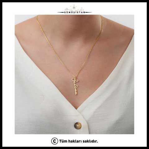 925 Ayar Gümüş Kişiye Özel İtalik İsimli Kolye (Gold)