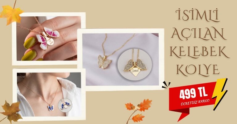 İsimli Açılır Kanatlı Kelebek Kolye